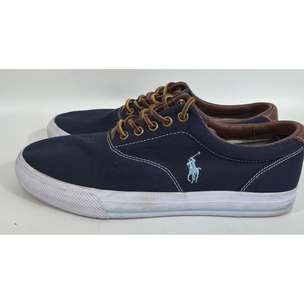 Mens Navy Polo Ralph Lauren Vaughn canvas and leather Sneakers Size 10 D